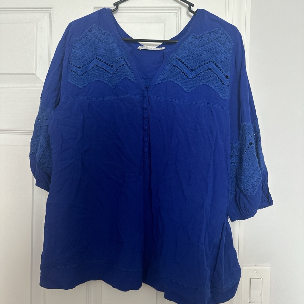 Solitaire Royal Blue Blouse with Lace Accents